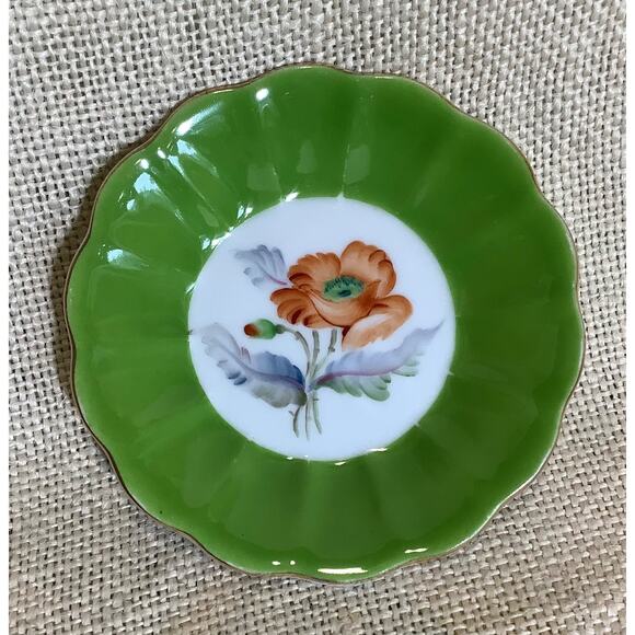 Vintage small green floral trinket dish plate OCCUPIED JAPAN - Picture 1 of 4